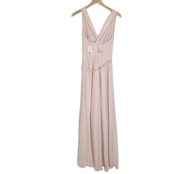 JENNY PACKHAM V-neck Cross Back Crystal Belt Blush Gown - Picture 5 of 14
